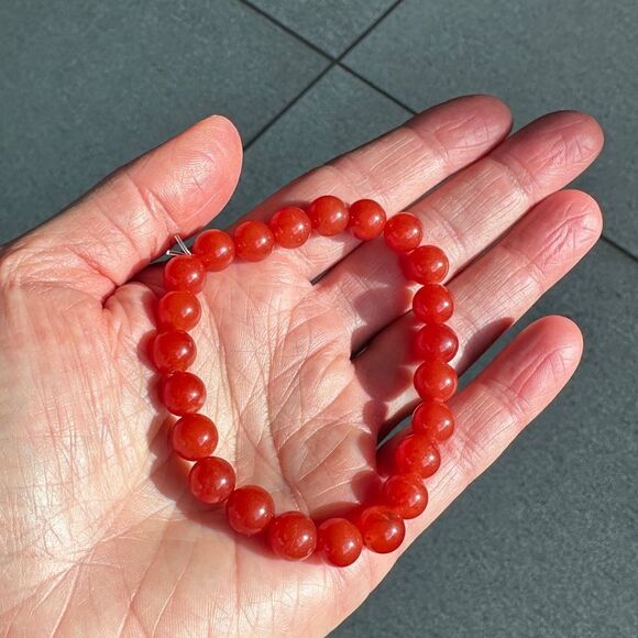 NEW Carnelian Gemstone 8mm Round Polished Bead Stretch Virgo Bracelet Unisex - Picture 7 of 7